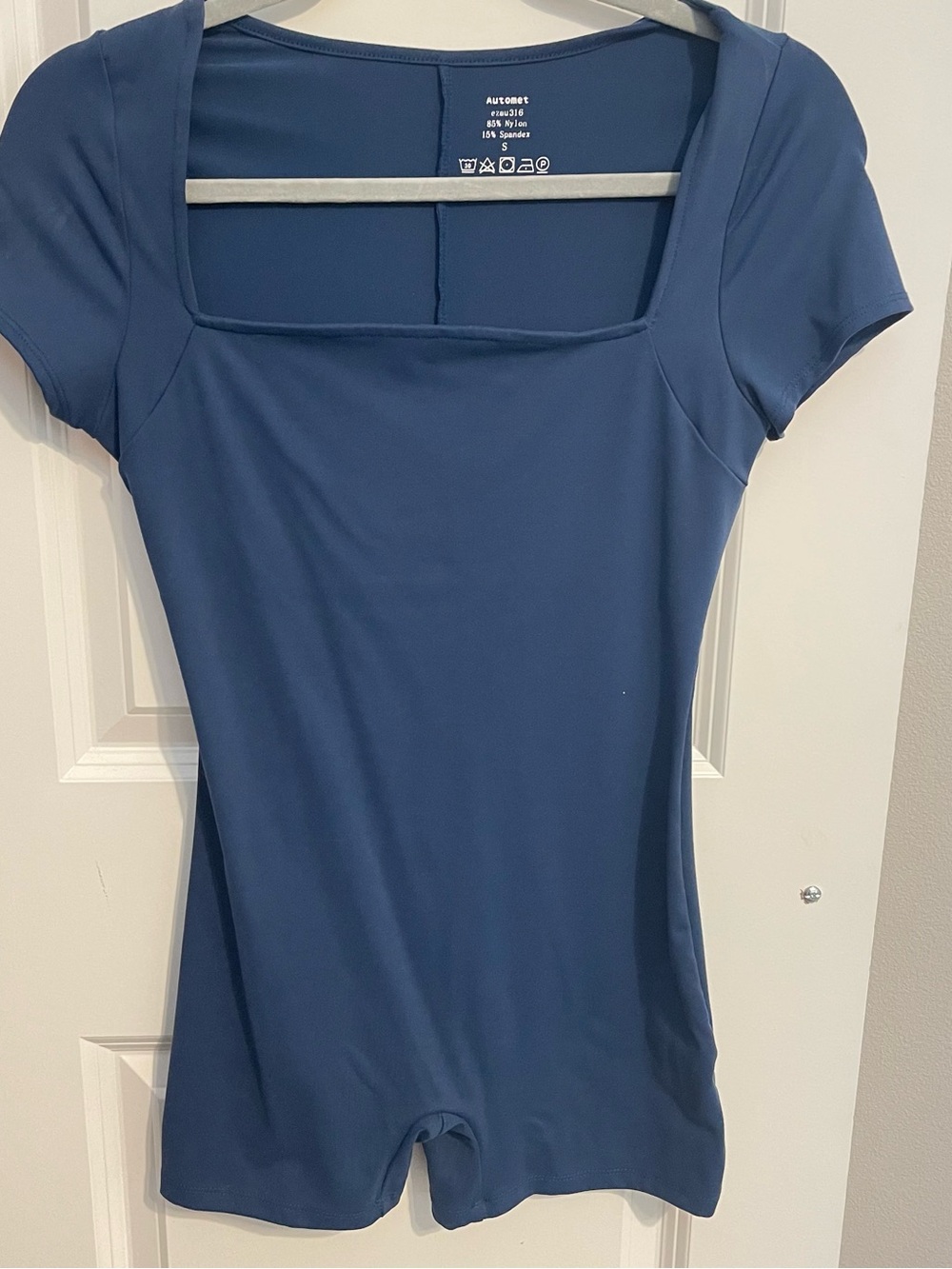 Women's Navy Square-Neck Short Sleeve Top